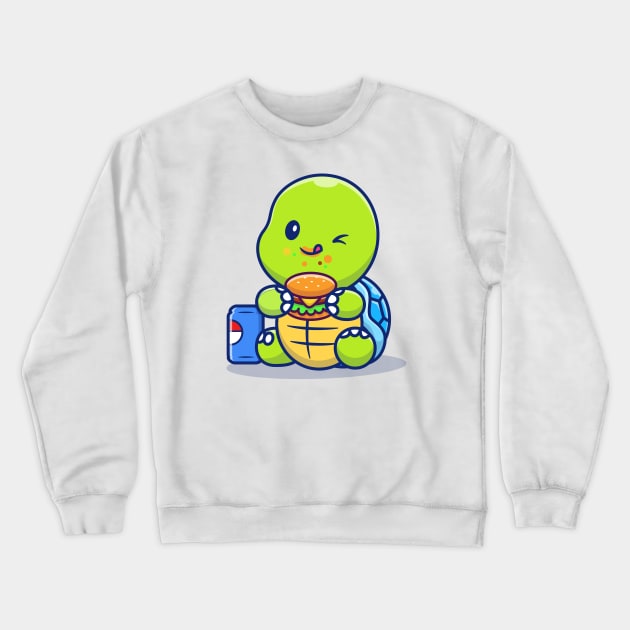 Cute Turtle Eating Burger And Soft Drink Crewneck Sweatshirt by Catalyst Labs